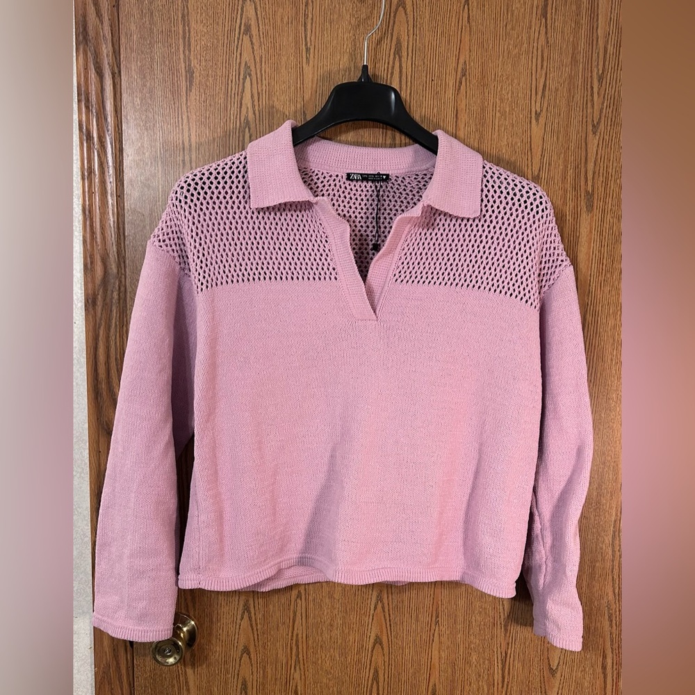 ZARA Chenille See Through Knit Polo Sweatshirt - Picture 2 of 5